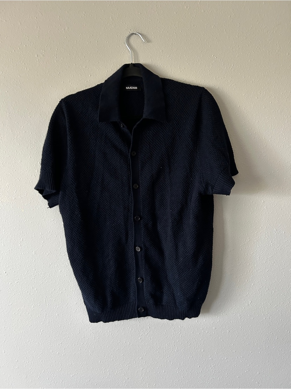 NAADAM Navy Short-Sleeve Button Front Knit Shirt